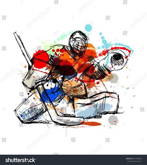 Colored Hand Sketch Hockey Goalie Vector Stock Vector Royalty Free