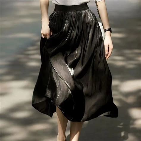 Satin Midi Skirt Woman High Waist Long Skirts For Women New Fashion A