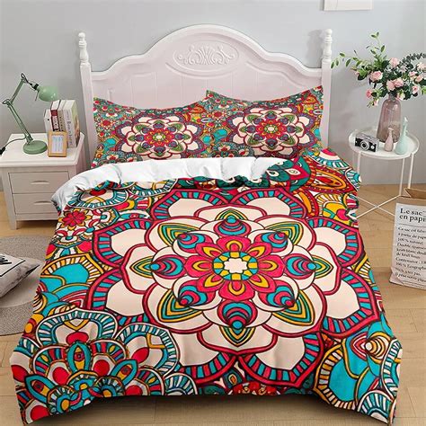 Bohemian Mandala Duvet Cover Set King Size Red Abstract Boho Lotus Bedding Set Women Exotic