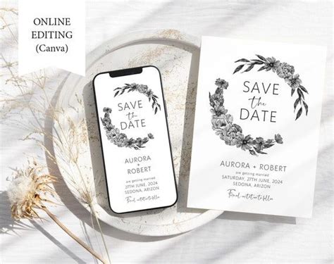 Floral Save The Date Template Editable Invitation Canva Wedding