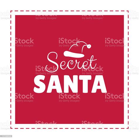 Secret Santa Greeting Card Or Banner Design With Red Hat And Text On Red Background Stock