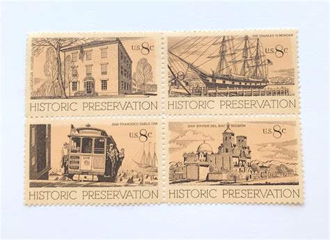 8 Unused Vintage Historic Preservation Us Postage Stamps Etsy In