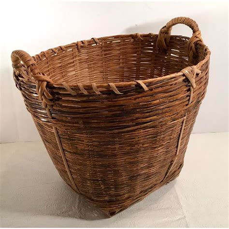 Mid 20th Century Vintage Woven Basket With Handles Chairish