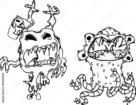 Vector drawing of scary monsters. Drawings of monsters. Stock Vector ...