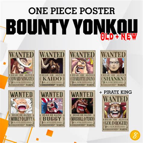 Jual Poster Bounty Yonkou Roger Wanted One Piece Buggy Kurohige Luffy