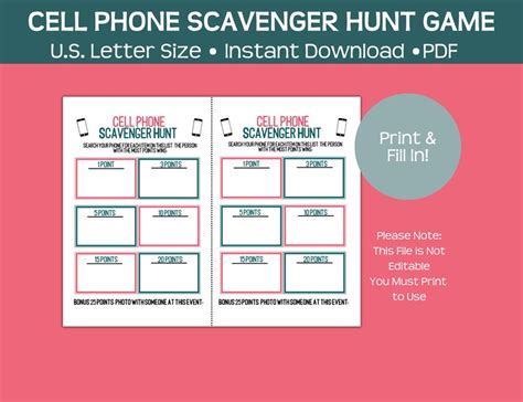 Cell Phone Scavenger Hunt Whats On Your Phone Photo Etsy