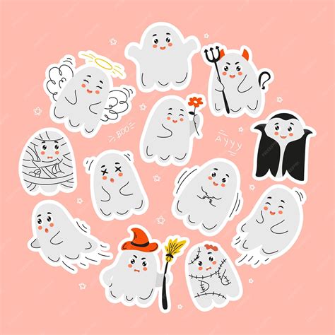 Premium Vector Ghost Sticker Set Halloween Stickers Cute Ghost Set