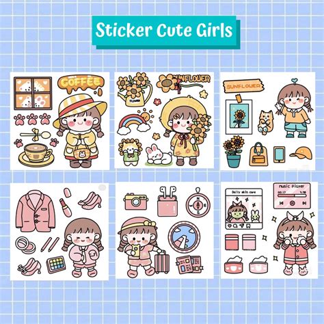 Jual Stiker Korea Cute Girl Stiker Cute Girl Sticker Chibi Cute Girl