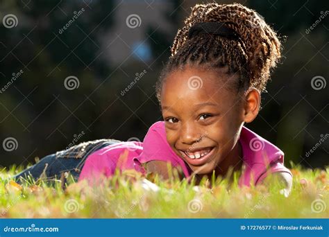 Happy African American Child Lying In A Grass Stock Image Image Of