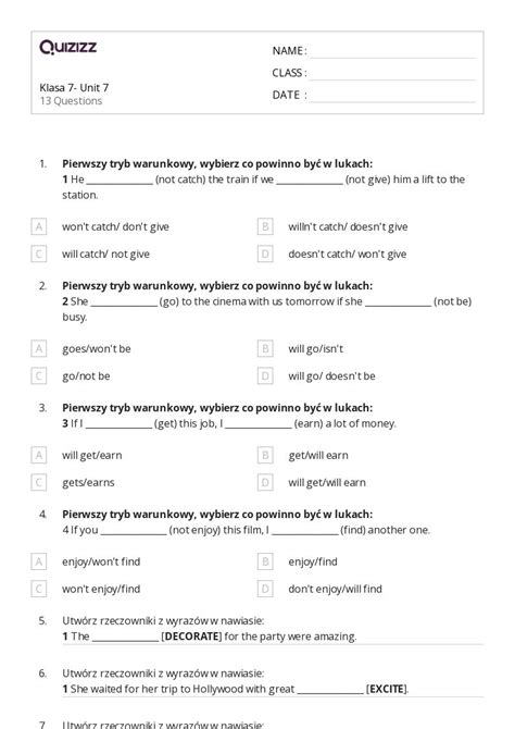 Ponad Rzeczowniki Arkuszy Roboczych Dla Klasa W Quizizz Darmowe