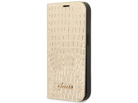 Guess Croco Folio Pasje IPhone 14 Pro Max Hoesje Goud