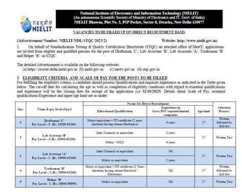 Nielit Recruitment Apply Online For Post Notification