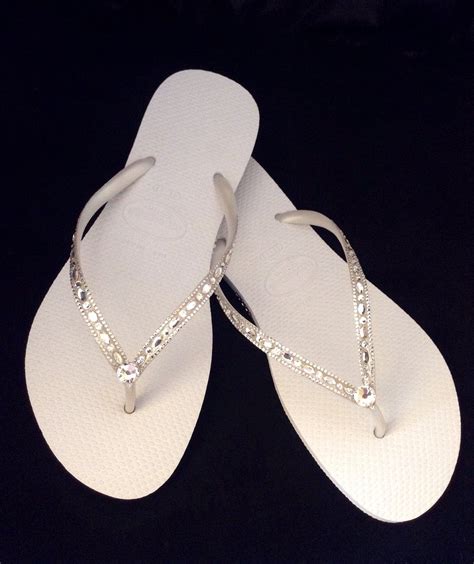 White Flip Flops Havaianas Slim Crystal Rhinestone Beach Etsy In 2020 Crystal Sandals