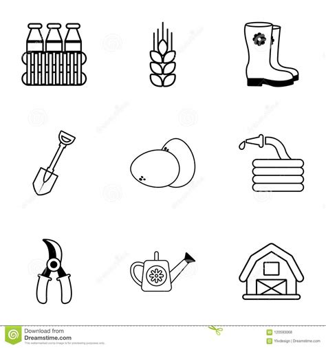 Iconos Fijados Estilo De La Agricultura Del Esquema Ilustración Del