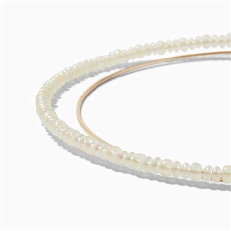 Iridescent Beaded Gold Tone Collar Choker Necklace Claires Us