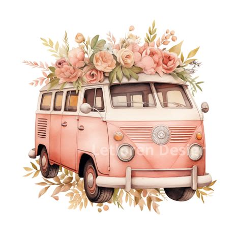 10 Watercolor Retro Hippie Van Clipart High Quality Png Groovy Good