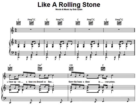 Bob Dylan Like A Rolling Stone Free Sheet Music PDF For Piano Sheet