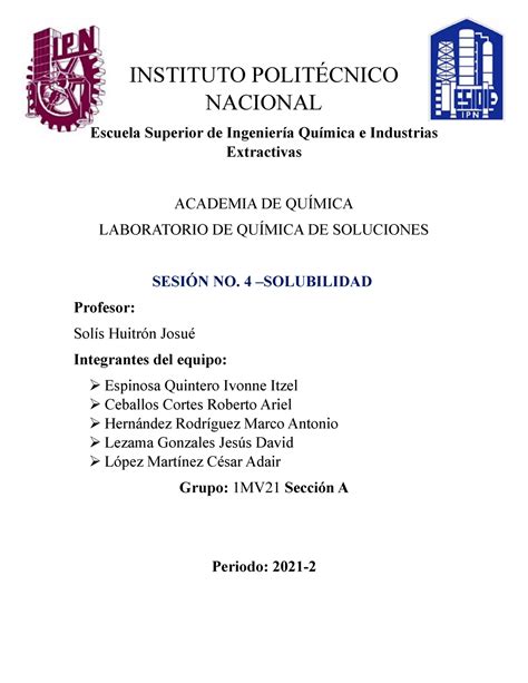 Practica Solubilidad Instituto Polit Cnico Nacional Escuela