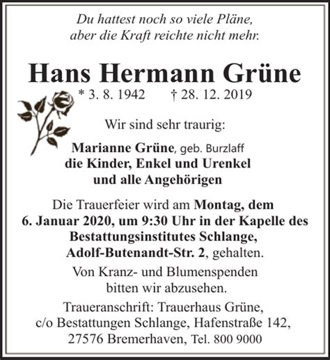 Hans Hermann Grüne Gedenken Nordsee Zeitung