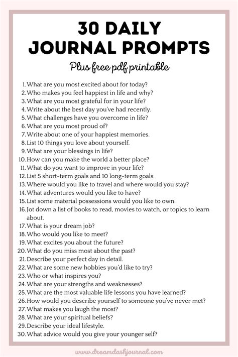 30 Daily Journal Prompts To Start Writing { Free Pdf Printable } Journal Writing Prompts