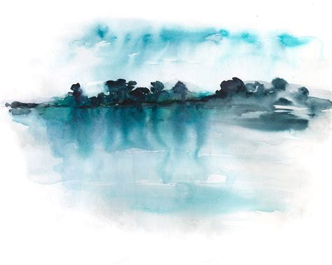 Blue Watercolor Art, Landscape Print, Abstract Wall Art, Entryway Art ...