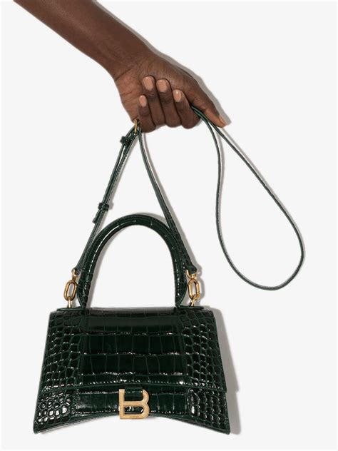 Balenciaga Hourglass Small Mock Croc Top Handle Bag In Green Lyst