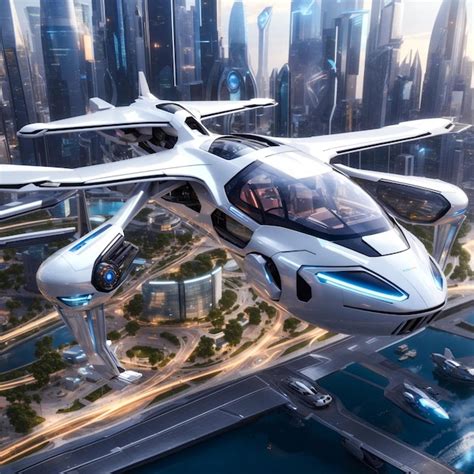 Premium AI Image | Tech marvels flying cars holographic cities ...