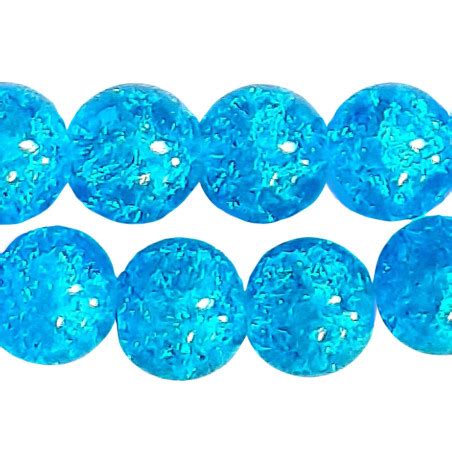 Fil de 100 perles rondes craquelées bleu lagon en verre 8mm 8 mm