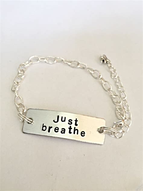 Just Breathe Bracelet Quote Bracelet Hand Stamped Bracelet