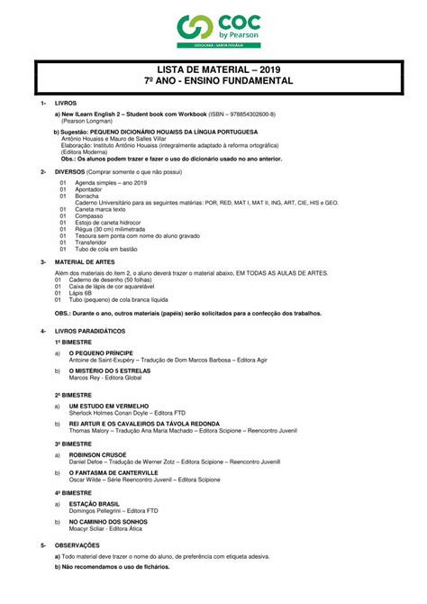 Pdf Lista De Material Ano Ensino Fundamentalcocsorocaba