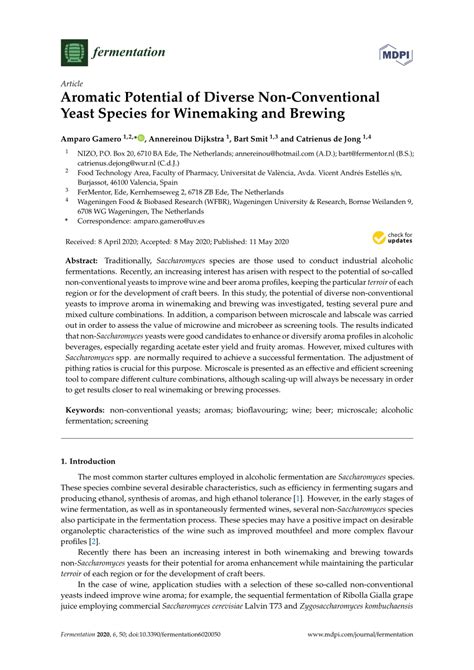 Pdf Aromatic Potential Of Diverse Non Conventional Yeast Species For