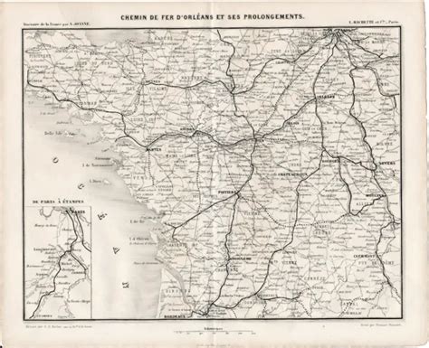 CHEMINS DE FER d Orléans 1861 pt carte orig guide 127 p Loire