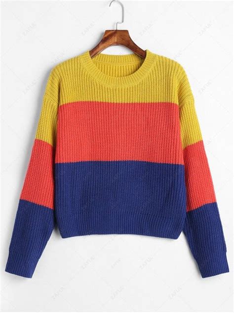 [61 Off] 2021 Zaful Color Block Striped Sweater In Multi D Zaful