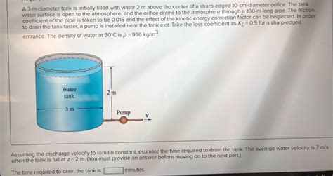 Solved A 3 M Diameter Tank Is Initially Filled With Water 2 Chegg