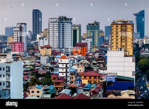 An Elevated View Of The Phnom Penh Skyline, Phnom Penh, Cambodia Stock ...