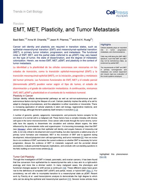 Emt Met Plasticity And Tumor Metastasis Review Emt Met