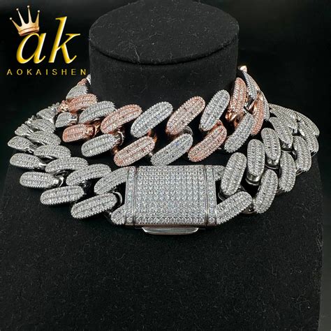 Aokaishen 25mm Iced Out Cuban Link Chain For Men Necklace Choker Cubic