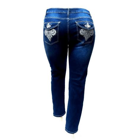 Jack David Womens Plus Size 14 24 Fleur De Lis Skinny Stretch Blue