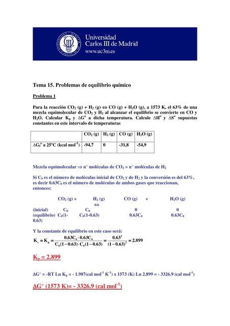 Problemas Tema 15 El Equilibrio Químico apuntesdeingenieria uDocz