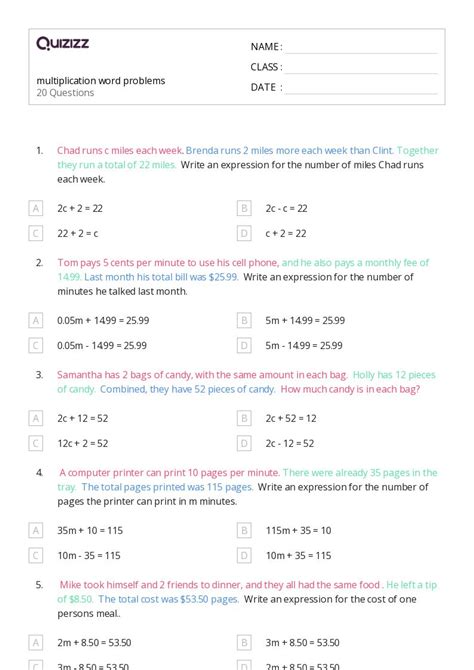 50 Multiplication Word Problems Worksheets For 6th Grade On Quizizz Free And Printable