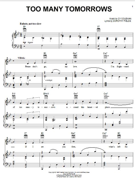 Too Many Tomorrows Sheet Music By Cy Coleman Piano Vocal And Guitar Download 4 Page Score