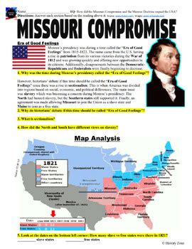 Missouri Compromise Of Reading Comprehension Worksheet Activity