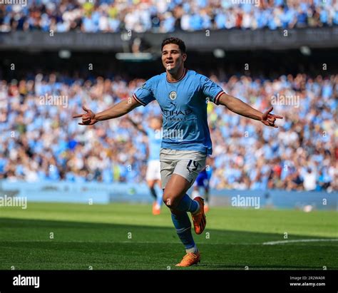 Julián Álvarez 19 Of Manchester City Celebrates His Goal To Make It 1