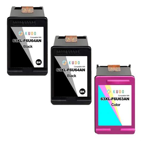 Compatible HP 63XL Ink Cartridges 3 Pack (2 Black, 1 Tri-color)