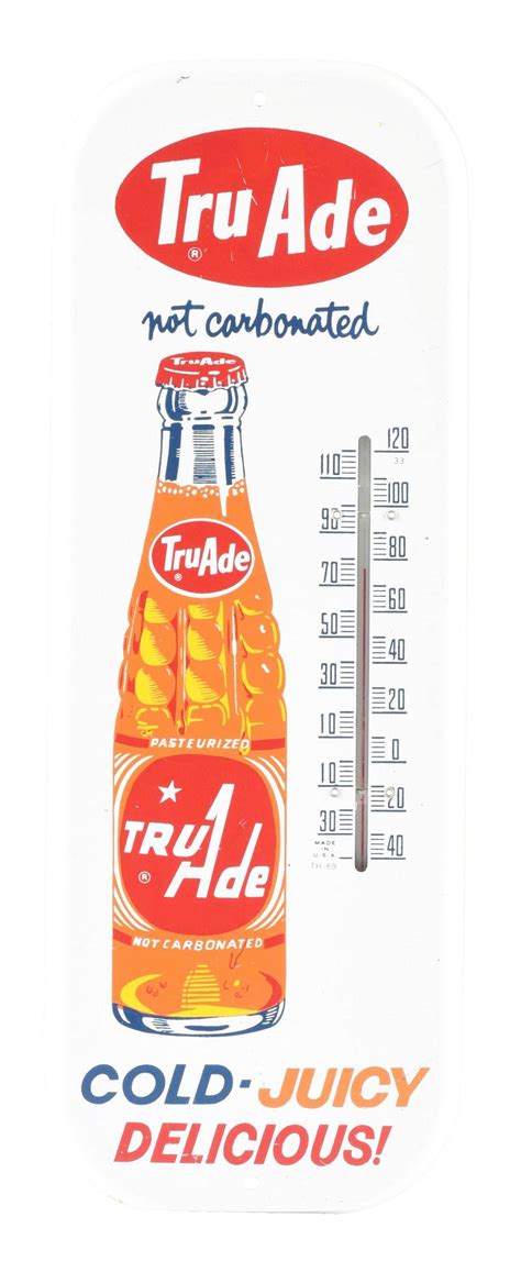 Tru Ade Orange Soda Not Carbonated Thermometer W Bottle Graphic Auction