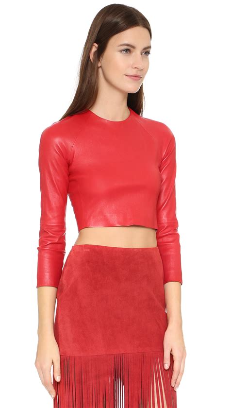 Lyst Theperfext Bronx Leather Crop Top In Red