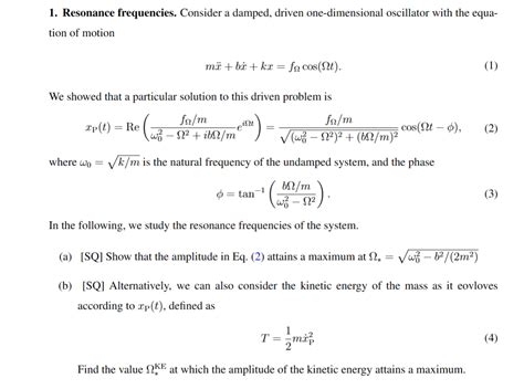 Solved 1 Resonance Frequencies Consider A Damped Driven Chegg