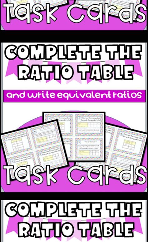 Ratio Table Task Cards Complete Each Table And Write The Equivalent