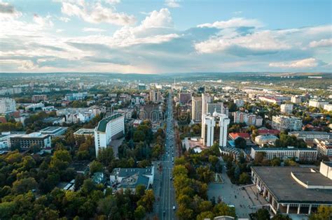 Aerial Drone View Of Chisinau At Sunset Moldova Stock Photo Image Of