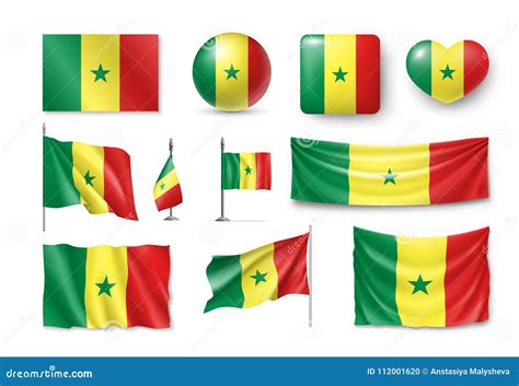 Set Senegal Flags Banners Symbols Flat Icon Stock Vector